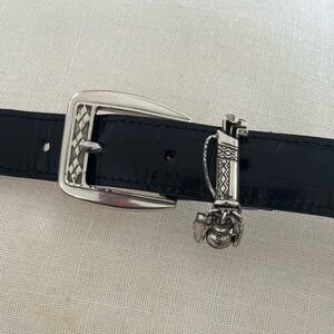 Brighton Black croc leather Belt with silver golf bag w two golf charms size M/L